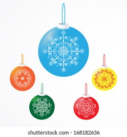 Christmas balls with snowflakes, vector, on white background