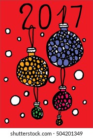 Christmas Balls, snowflakes,New Year, doodling, 2017