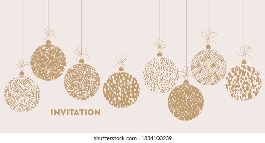 Christmas balls in soft cosy laconic style ornament for card, header, invitation, poster, social media, post publication.