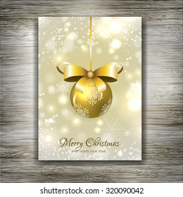 Christmas Balls and Stars. Merry Christmas and Happy New Year Card Xmas Decorations. Blur Silver Snowflakes. Vector.
