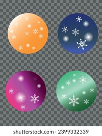 Christmas balls and stars. Multi-colored colored Christmas balls. Snowflakes and stars are located on the surface of the balls. Vector illustration EPS10.