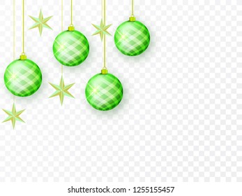 Christmas balls and stars on transparent background.