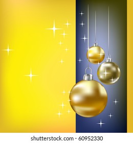 Christmas balls and stars yellow vector background