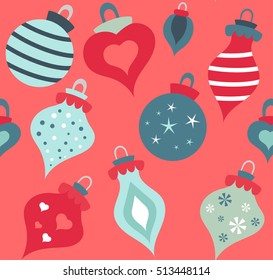 Christmas balls tree vector colorful seamless pattern for holidays background, print and web