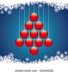 christmas balls tree winter snowflake blue background