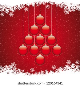 christmas balls tree winter snowflake red background