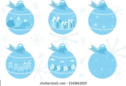 Christmas balls with trees and mountains