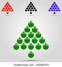 Christmas balls triangles on the grey background. 3 colors
