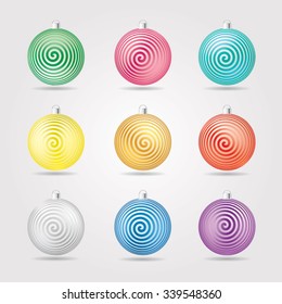 Christmas balls in various colors vector illustration.