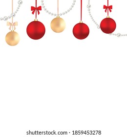 Bolas de Navidad. Ilustración vectorial. Bow. Rojo. Año Nuevo. Fondo de Navidad. Garlands. Borde.