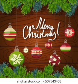 Christmas balls vector poster. Xmas postcard illustration.