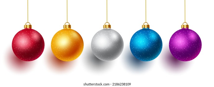 Christmas balls vector set. Christmas ball element with glossy, shinny and colorful design for holiday season decoration isolated in white background. Vector illustration. 
