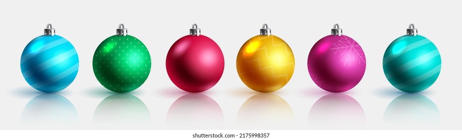 Christmas balls vector set design. Christmas ball decoration collection in white background with decorative patterns for 3d xmas decor. Vector illustration.
