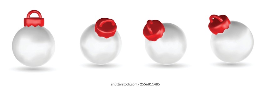 Christmas balls vector set design. Christmas red ans white ball ornament. Vector illustration 3d realistic bauble