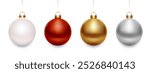 Christmas Balls Vector Set. Shiny Glossy 3D Baubles in Red, White, Gold, and Silver. Winter Holiday Decoration Ornaments.