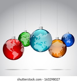 Christmas balls with world dotted maps - Vector eps10