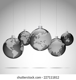 Bolas de Navidad con mapas punteados del mundo - viajes de Navidad - Gris ver. Pasos vectoriales10