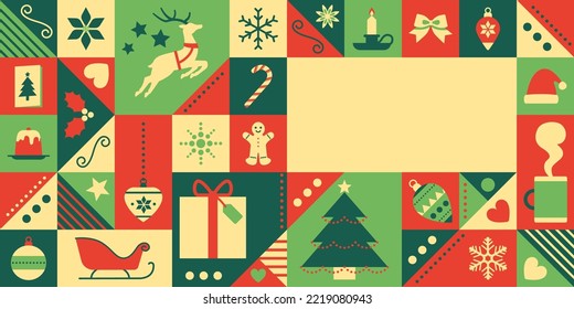 Christmas banner with abstract festive icons and copy space