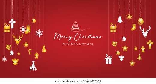 Christmas banner with Background and christmas decorates. Text Merry Christmas and happy New Year.