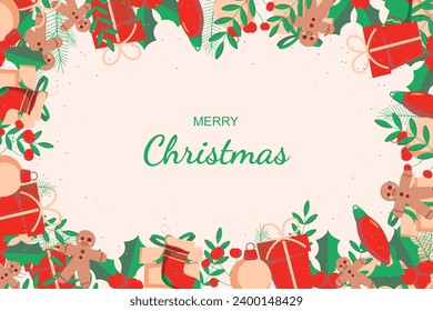 Christmas banner background with flat style. Vector illustration.