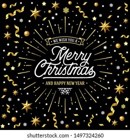 Christmas banner. Background Xmas design of sparkling with snowflake and glitter gold confetti. Vector Illustration