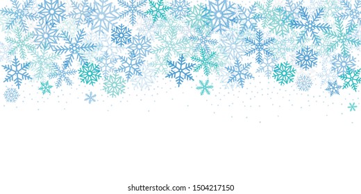 Christmas banner. Background xmas design of blue snowflakes, Horizontal christmas background, greeting cards, website, blank space for text.