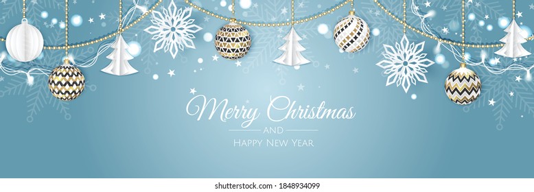 Christmas banner. Background Xmas objects viewed from above. BackgroundMerry Christmas and happy New Year
