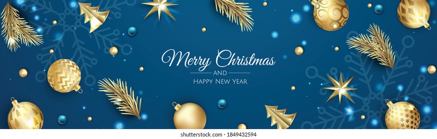 Christmas banner. Background Xmas objects viewed from above. BackgroundMerry Christmas and happy New Year