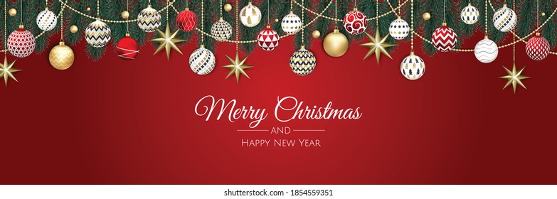 Christmas banner. Background Xmas objects viewed from above. BackgroundMerry Christmas and happy New Year