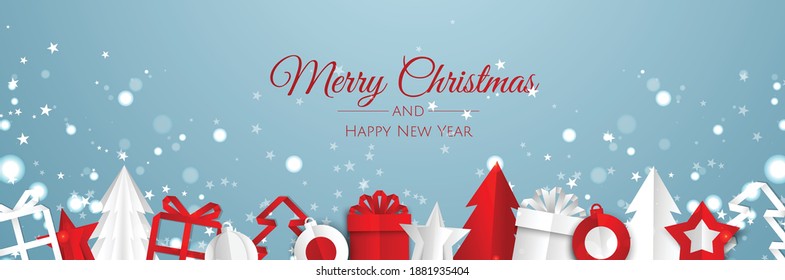 Christmas banner. Background Xmas objects viewed from above. Winter sale