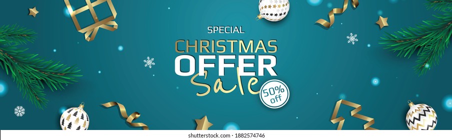 Christmas banner. Background Xmas objects viewed from above. BackgroundMerry Christmas and happy New Year