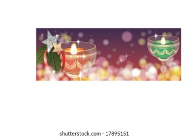 Christmas Banner with beautiful colorful candles on Merry X-Mas on violet background : vector illustration