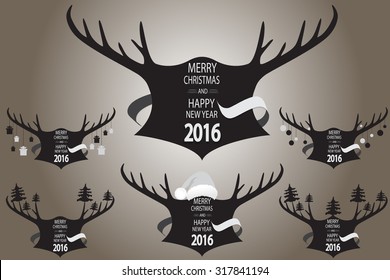 Christmas banner with black horns. Vector illustration.