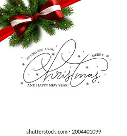 Cartel de Navidad con ramas de arboles de arco y navidad. Cartel de la venta de vacaciones. Plantilla de navidad vectorial