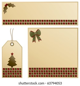 christmas banner, card and tag set with decorations