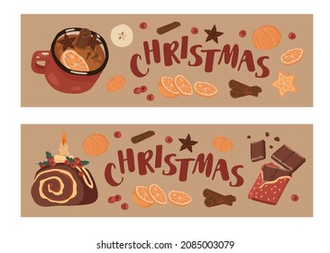 Christmas banner. Celebration, party, New Year set. Isolated vector colorful element. 