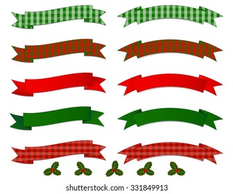 Christmas Banner Collection - Set of simple arching and flowing Banners in red and green gradients and plaid patterns