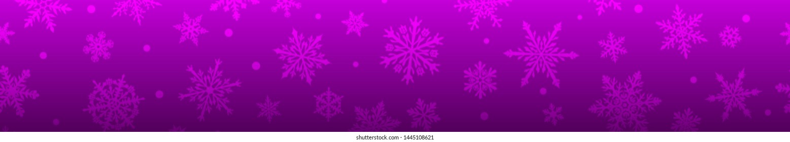 Christmas banner of complex big and small snowflakes in purple colors. With horizontal repetition