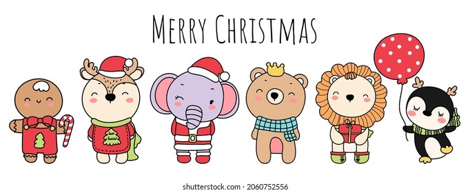 Christmas banner with cute animal.