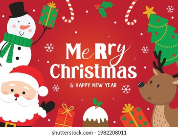 Christmas banner with Cute Christmas character, vector illustration