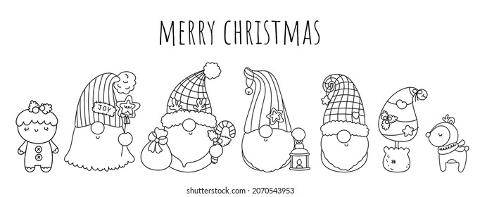 Christmas banner with cute gnome, Christmas card 