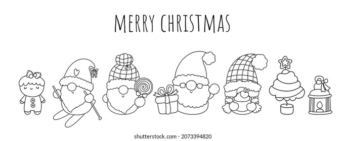 Christmas banner with cute gnome, Christmas card 