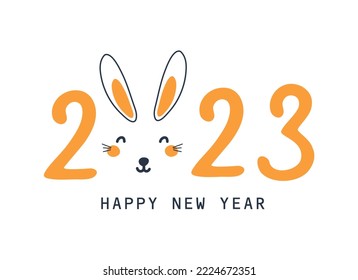 Christmas banner with cute rabbit. Vector illustrations 