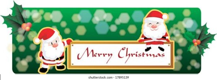 Christmas Banner with cute Santa Claus on Merry X-mas on green background : vector illustration