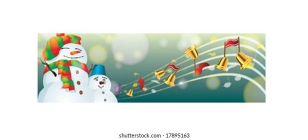 Christmas Banner with cute snowmen on Merry X-Mas on green background : vector illustration