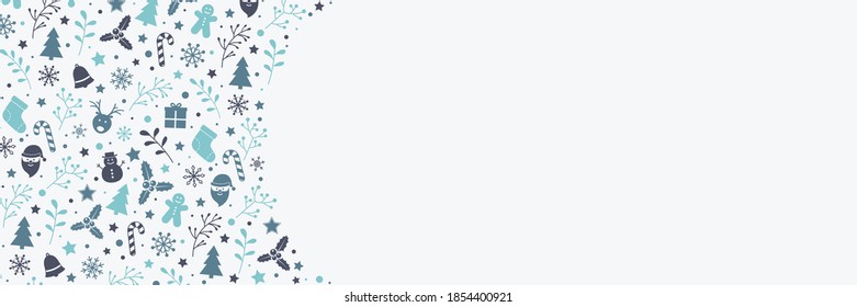 Christmas banner with decoration and copyspace. Xmas ornament with festive icons. Vector