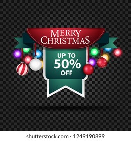 Christmas banner with Christmas decorations and 50% discount