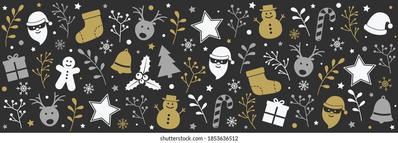 Christmas banner with decorations. Xmas ornament. Vector