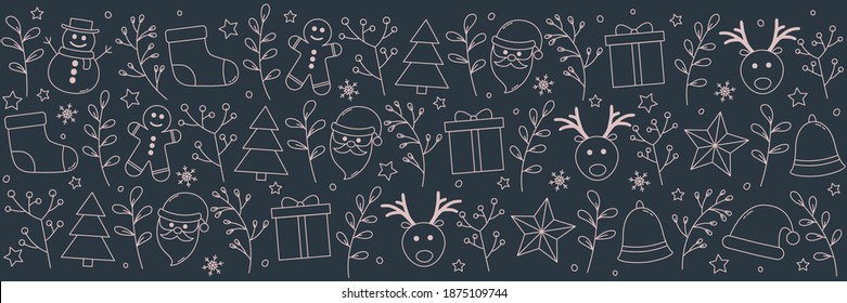 Christmas banner with decorations. Xmas ornament. Vector