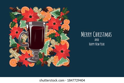 Christmas banner. Design elements for greeting card, flyer, banner, background. Merry Christmas and Happy New Year.